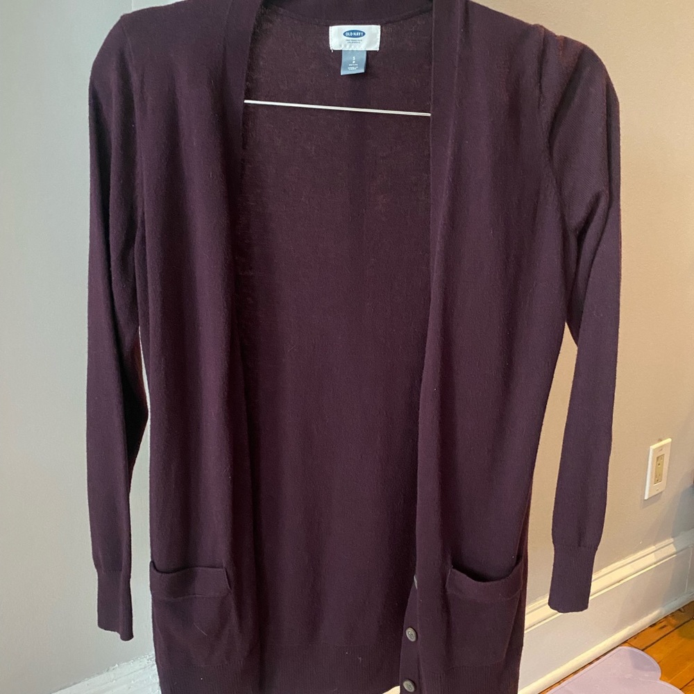 Old Navy Long Cardigan in Eggplant - Small Petite
